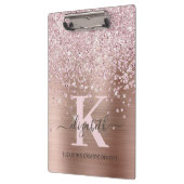 Elegant roze Rose Gold Diamond Glitter Monogrammen Klembord (Links)