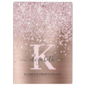 Elegant roze Rose Gold Diamond Glitter Monogrammen Klembord (Achterkant)