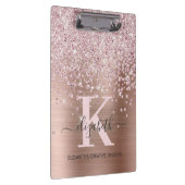 Elegant roze Rose Gold Diamond Glitter Monogrammen Klembord (Rechts)