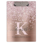 Elegant roze Rose Gold Diamond Glitter Monogrammen Klembord (Voorkant)
