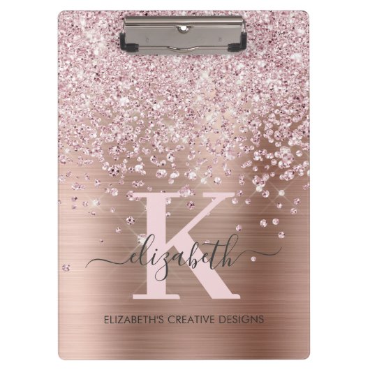 Elegant roze Rose Gold Diamond Glitter Monogrammen Klembord (Voorkant)