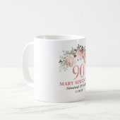 Elegant roze Rose Gold Floral 90e verjaardag Koffiemok (Voorkant links)