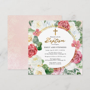 Elegant roze Rose   Gold Floral Lijst Girl Baptism Kaart