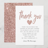 Elegant Roze Rose Gold Glitter Baby shower Bedankkaart (Voorkant / Achterkant)