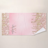 Elegant roze Rose Gold Glitter Drips Monogramed Badhanddoek (Badhanddoek)