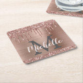 Elegant roze Rose Gold Glitter Drivers Monogram Kartonnen Onderzetters (Schuin)