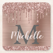 Elegant roze Rose Gold Glitter Drivers Monogram Kartonnen Onderzetters (Voorkant)