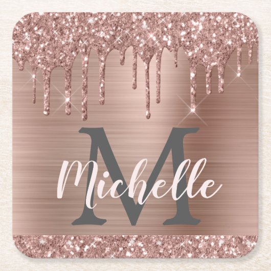 Elegant roze Rose Gold Glitter Drivers Monogram Kartonnen Onderzetters (Voorkant)