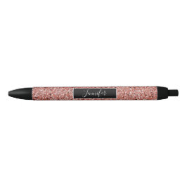 Elegant Roze Rose Gold Glitter Gepersonaliseerd Zwarte Inkt Pen