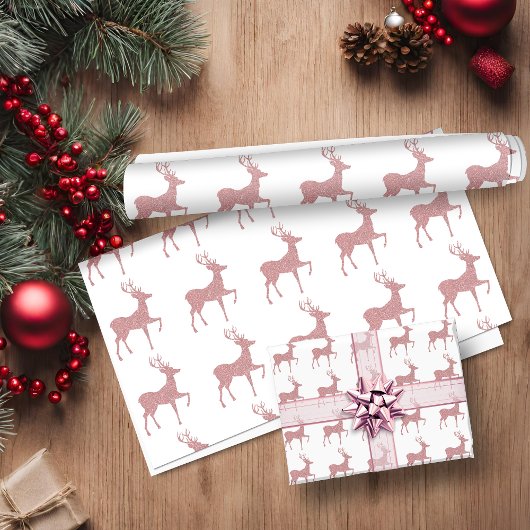 Elegant roze Rose Gold Glitter Holiday Reindeer Cadeaupapier