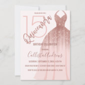 Elegant Roze Rose Gold Glitter Jurk Quinceañera Kaart (Voorkant)