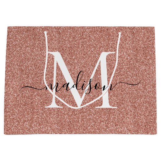 Elegant roze Rose Gold Glitter Monogram Script Groot Cadeauzakje (Voorkant)