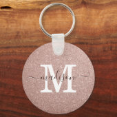 Elegant roze Rose Gold Glitter Monogram Script Sleutelhanger (Voorkant)