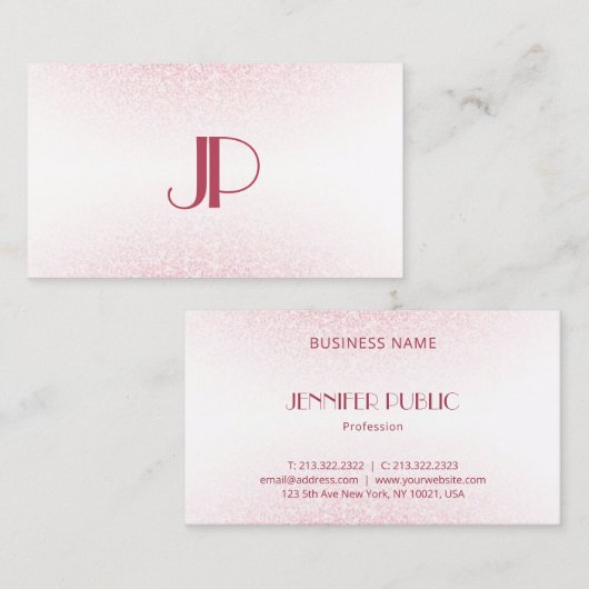 Elegant roze Rose Gold Glitter Monogram Sjabloon Visitekaartje (Voorkant / Achterkant)