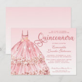 Elegant roze Rose Gold Glitter Quinceañera Kaart (Voorkant / Achterkant)