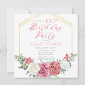 Elegant roze Rose |Gold Lijst 100e verjaardag Kaart (Voorkant)