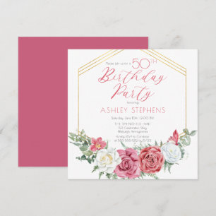 Elegant roze Rose Gold Lijst 50e verjaardag Kaart