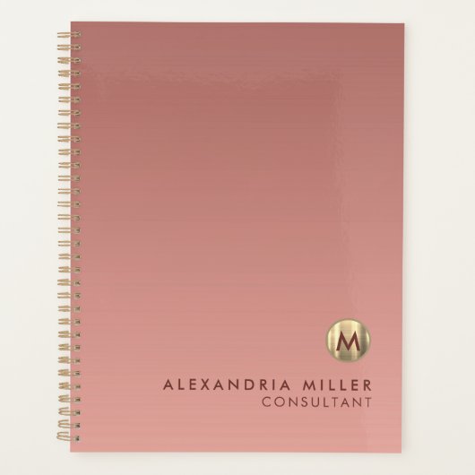 Elegant roze Rose Gold Monogram Benoeming Book Planner (Voorkant)
