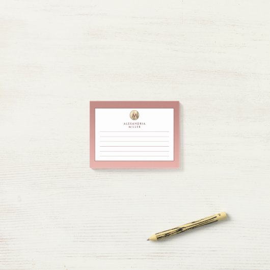 Elegant roze Rose Gold Monogram Post-it® Notes (Op bureau)