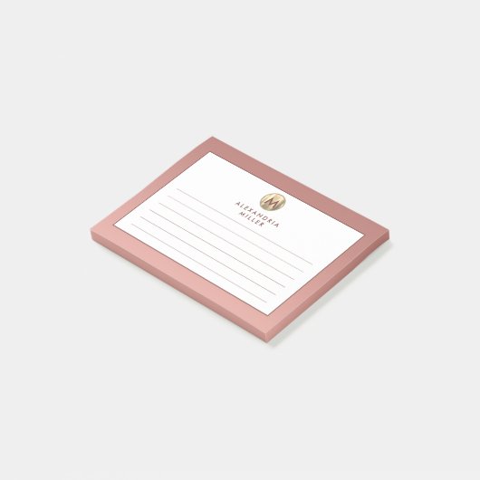 Elegant roze Rose Gold Monogram Post-it® Notes (Schuin)