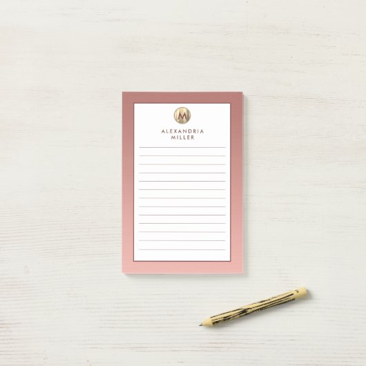 Elegant roze Rose Gold Monogram Post-it® Notes (Op bureau)