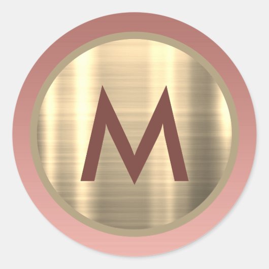 Elegant roze Rose Gold Monogram Ronde Sticker (Voorkant)