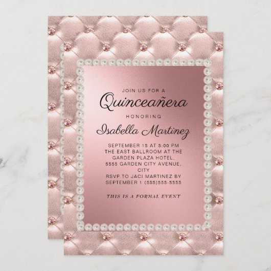 Elegant roze Rose Gold Quinceañera Fotoparels Kaart (Voorkant / Achterkant)