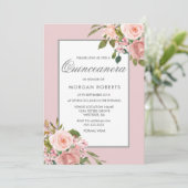 Elegant roze Rose Gold Quinceanera Invite Kaart (Staand voorkant)