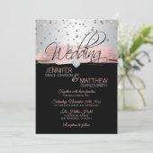 Elegant roze Rose Gold Silver Black Weddenschap Kaart (Staand voorkant)