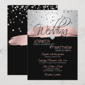 Elegant roze Rose Gold Silver Black Weddenschap Kaart (Voorkant / Achterkant)