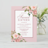 Elegant roze Rose Gold Sweet 16 Invite Kaart (Staand voorkant)