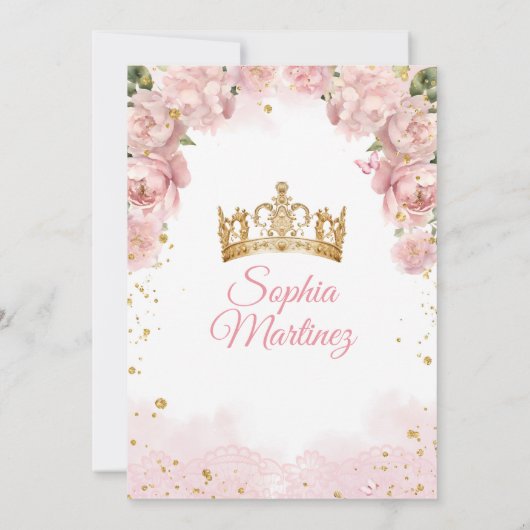 Elegant Roze Rose Goud Bloemen Meisje Mis Quince Kaart (Achterkant)