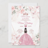 Elegant Roze Rose Goud Bloemen Prinses Mis Quince Kaart (Voorkant)