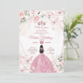 Elegant Roze Rose Goud Bloemen Prinses Mis Quince Kaart (Staand voorkant)