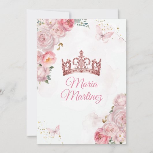 Elegant Roze Rose Goud Bloemen Prinses Mis Quince Kaart (Achterkant)