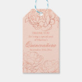 Elegant Roze Rose Goud Bloemen Schets Quinceanera Cadeaulabel (Voorkant)