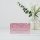 Elegant Roze Rose Goud Dripping Faux Glitter Visitekaartje (Staand voorkant)