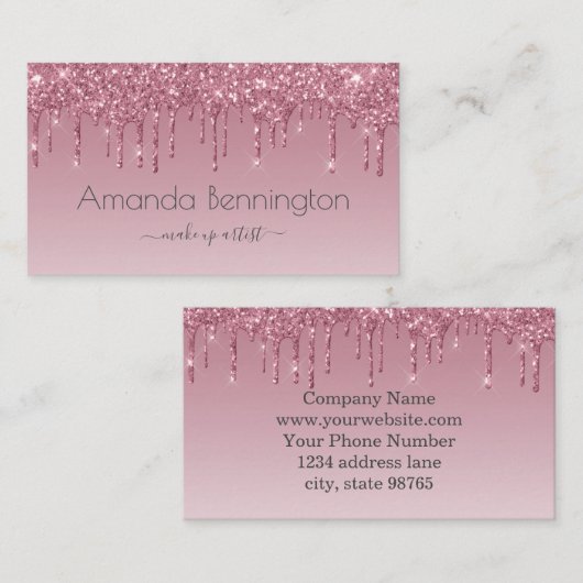 Elegant Roze Rose Goud Dripping Faux Glitter Visitekaartje (Voorkant / Achterkant)