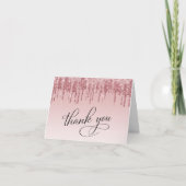 Elegant Roze Rose Goud Glitter 50ste Verjaardagsfe Bedankkaart (Voorkant)