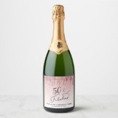 Elegant Roze Rose Goud Glitter 50ste Verjaardagsfe Sparkling Wijnetiket (Voorkant)