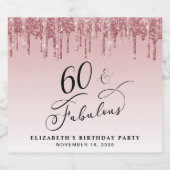 Elegant Roze Rose Goud Glitter 60e Verjaardagsfees Sparkling Wijnetiket (Enkel label)