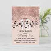 Elegant Roze Rose Goud Glitter Confetti Sweet 16 Kaart (Staand voorkant)