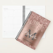 Elegant Roze Rose Goud Glitter Drips Monogram 2024 Planner (Display)