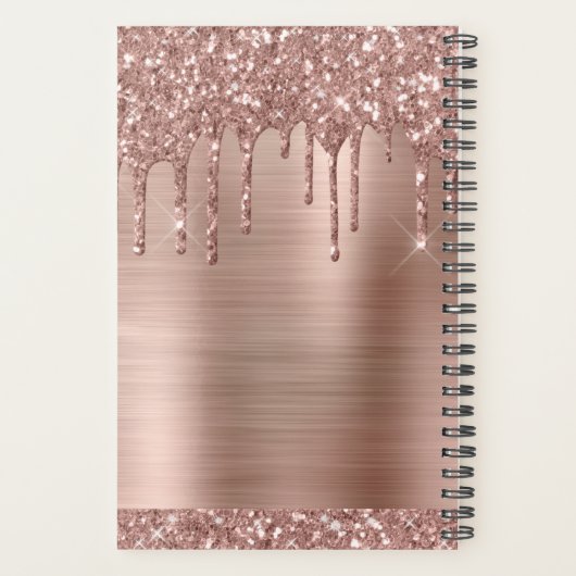 Elegant Roze Rose Goud Glitter Drips Monogram 2024 Planner (Achterkant)