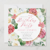 Elegant roze Rose | Goud Lijst 21e verjaardag Kaart (Voorkant)