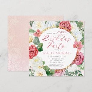 Elegant roze Rose   Goud Lijst 25e verjaardag Kaart