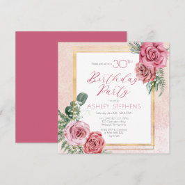 Elegant roze Rose | Goud Lijst 30e verjaardag Kaart