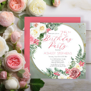 Elegant roze Rose Goud Lijst 75e verjaardag Kaart