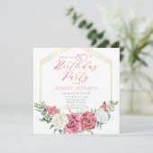 Elegant roze Rose | Goud Lijst 80e verjaardag Kaart (Staand voorkant)