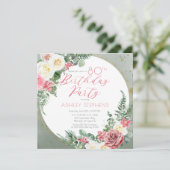 Elegant roze Rose | Goud Lijst 80e verjaardag Kaart (Staand voorkant)